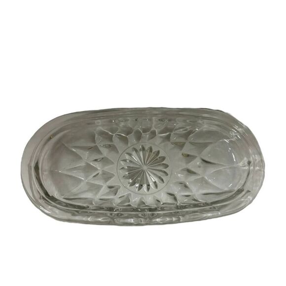 Butter Dish Cut Glass Crystal Geometric Covered Plate Lid Vintage - Picture 4 of 5